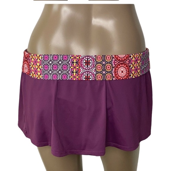 BLEU Rod Beattie Skirted Beach Please Swim Skirt Side Slit Geometric Waistband - Picture 3 of 3